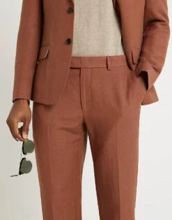 River Island Linen Slim Suit Trouser In Rust For Men -Layered Clothes 206746544 3