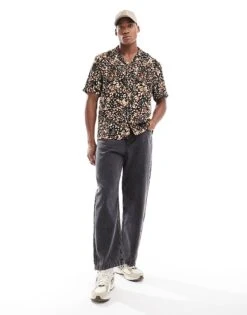 River Island Short Sleeve Shirt In Animal Print For Men Black -Layered Clothes 206746559 3