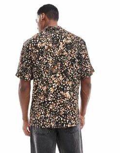 River Island Short Sleeve Shirt In Animal Print For Men Black -Layered Clothes 206746559 4
