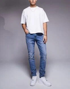 River Island Skinny Jeans In Midwash Blue For Men Blue - Medium -Layered Clothes 206749132 1 bluemedium 1