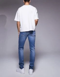 River Island Skinny Jeans In Midwash Blue For Men Blue - Medium -Layered Clothes 206749132 3