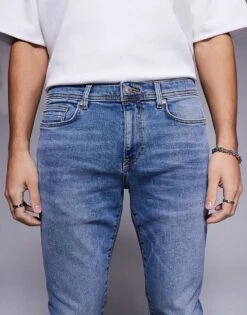 River Island Skinny Jeans In Midwash Blue For Men Blue - Medium -Layered Clothes 206749132 5