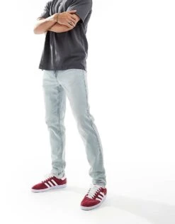 River Island Tapered Jeans In Light Blue Wash For Men Blue - Light