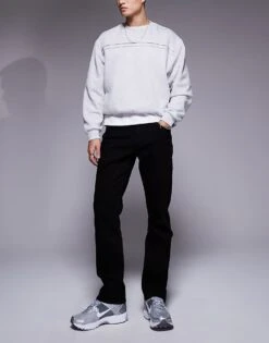 River Island Straight Leg Jeans In Black For Men