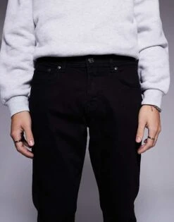 River Island Straight Leg Jeans In Black For Men -Layered Clothes 206749177 5