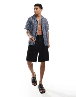 River Island Crochet Stripe Shirt In Blue For Men -Layered Clothes 206749293 4