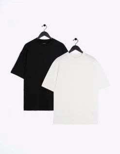 River Island 2 Pack Black/White Oversized T-Shirt For Men