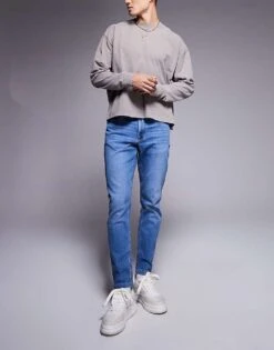 River Island Slim Fit Jeans In Medium Blue For Men Midwash Blue -Layered Clothes 206785730 1 midwashblue 1