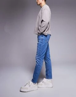 River Island Slim Fit Jeans In Medium Blue For Men Midwash Blue -Layered Clothes 206785730 3