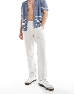 River Island Pull On Smart Joggers In Ecru For Men Beige -Layered Clothes 206836033 1 beige 1