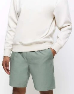 River Island Regular Fit Pull On Shorts In Green - Light For Men -Layered Clothes 206848752 4