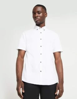 River Island Muscle Fit Textured Smart Shirt In White For Men