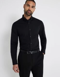 River Island Muscle Fit Textured Smart Shirt In Black For Men