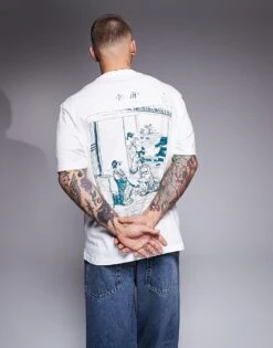 River Island Houkusai Back Print T-shirt In Ecru For Men -Layered Clothes 207004455 1 ecru 1