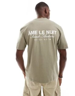 River Island Ame Le Nuit Logo T-shirt In Khaki For Men -Layered Clothes 207037941 1 khaki 1