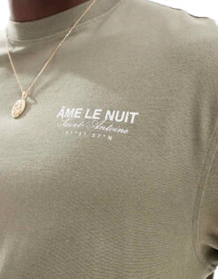 River Island Ame Le Nuit Logo T-shirt In Khaki For Men -Layered Clothes 207037941 3
