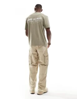 River Island Ame Le Nuit Logo T-shirt In Khaki For Men -Layered Clothes 207037941 4