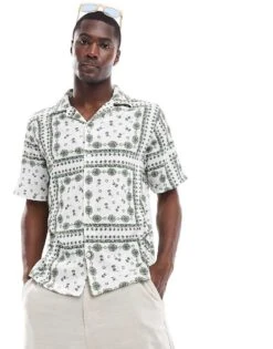 River Island Crinkle Shirt In Bandana Print For Men Ecru -Layered Clothes 207098665 1 ecru 1