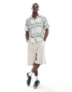 River Island Crinkle Shirt In Bandana Print For Men Ecru -Layered Clothes 207098665 3