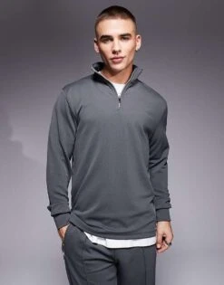 River Island Half Zip Smart Sweatshirt Co-ord In Grey For Men