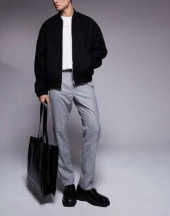 River Island Textured Trousers In Grey For Men