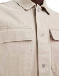 River Island Herringbone Over Shirt In Stone For Men Stone - Light -Layered Clothes 207169087 3