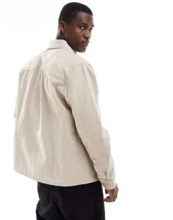 River Island Herringbone Over Shirt In Stone For Men Stone - Light -Layered Clothes 207169087 4