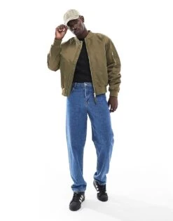 River Island MA1 Bomber Jacket In Khaki For Men Khaki - Dark -Layered Clothes 207169088 4