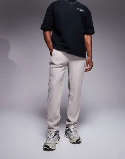 River Island Pleated Joggers In Ecru For Men -Layered Clothes 207169109 2