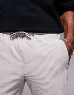 River Island Pleated Joggers In Ecru For Men -Layered Clothes 207169109 3