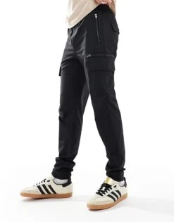 River Island Skinny Fit Cargos In Black For Men -Layered Clothes 207250573 5