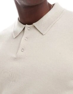 River Island Essential Knitted Polo In Stone For Men Stone - Medium -Layered Clothes 207250591 4