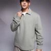 River Island Quarter Zip Collared Sweatshirt In Light Khaki For Men Green - Light -Layered Clothes 207250598 1 greenlight
