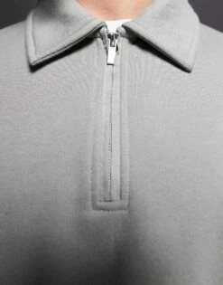 River Island Quarter Zip Collared Sweatshirt In Light Khaki For Men Green - Light 9 River Island Quarter Zip Collared Sweatshirt In Light Khaki For Men Green - Light -Layered Clothes 207250598 3