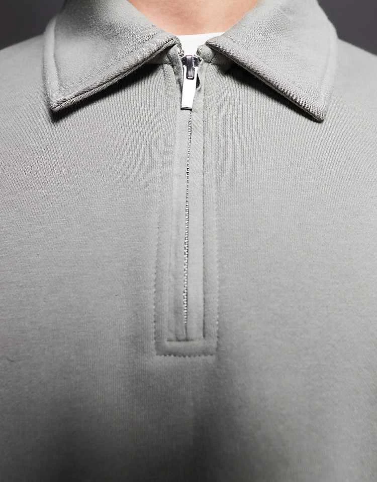 River Island Quarter Zip Collared Sweatshirt In Light Khaki For Men Green - Light 5 River Island Quarter Zip Collared Sweatshirt In Light Khaki For Men Green - Light - Image 3