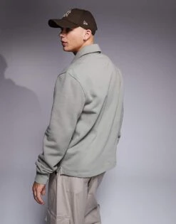 River Island Quarter Zip Collared Sweatshirt In Light Khaki For Men Green - Light 10 River Island Quarter Zip Collared Sweatshirt In Light Khaki For Men Green - Light -Layered Clothes 207250598 4