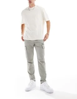 River Island Skinny Fit Cargos In Grey For Men Grey - Light -Layered Clothes 207250605 5