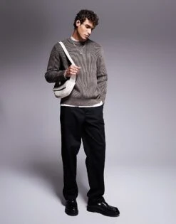 River Island Chunky Ribbed Jumper In Light Brown For Men