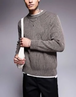 River Island Chunky Ribbed Jumper In Light Brown For Men -Layered Clothes 207251700 3