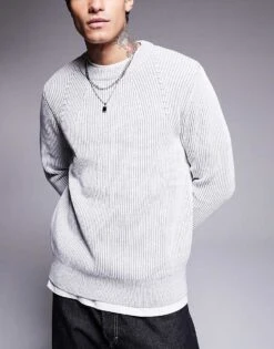 River Island Chunky Ribbed Jumper In Light Grey For Men Grey - Light -Layered Clothes 207251701 1 greylight 1