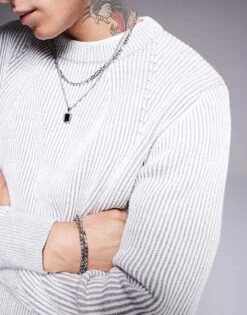River Island Chunky Ribbed Jumper In Light Grey For Men Grey - Light -Layered Clothes 207251701 4