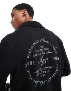 River Island Quarter Zip Collared Sweatshirt In Black For Men -Layered Clothes 207251710 3