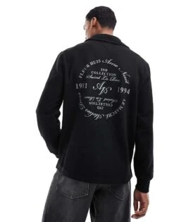 River Island Quarter Zip Collared Sweatshirt In Black For Men -Layered Clothes 207251710 4