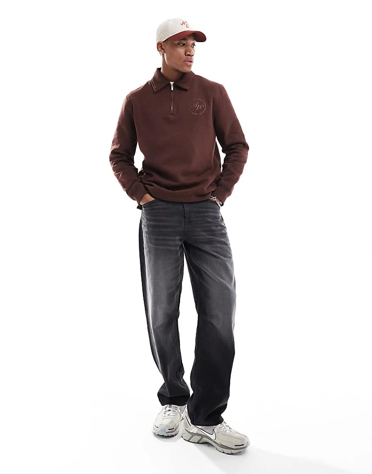 River Island Quarter Zip Collared Sweatshirt In Brown For Men Brown - Dark 4 River Island Quarter Zip Collared Sweatshirt In Brown For Men Brown - Dark - Image 2