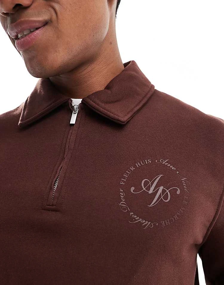 River Island Quarter Zip Collared Sweatshirt In Brown For Men Brown - Dark 5 River Island Quarter Zip Collared Sweatshirt In Brown For Men Brown - Dark - Image 3