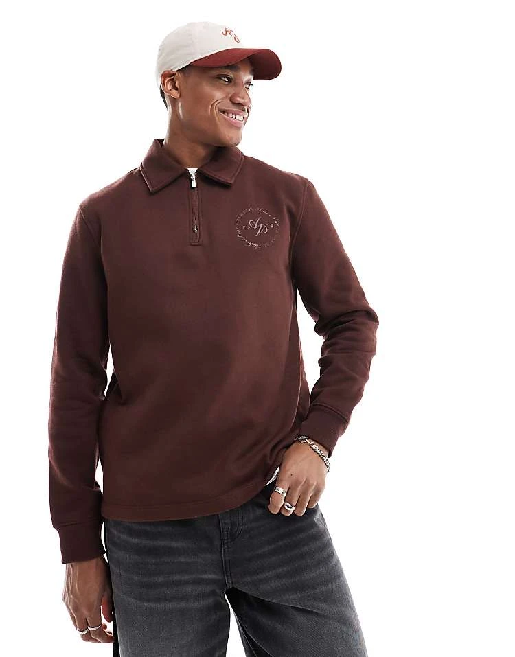 River Island Quarter Zip Collared Sweatshirt In Brown For Men Brown - Dark 6 River Island Quarter Zip Collared Sweatshirt In Brown For Men Brown - Dark - Image 4