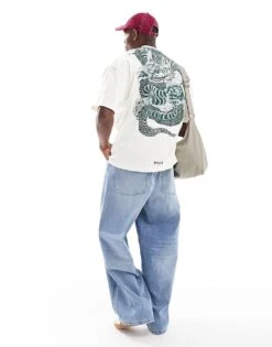 River Island Oversized Embroidered Dragon T-shirt In Ecru For Men -Layered Clothes 207251737 1 ecru 1