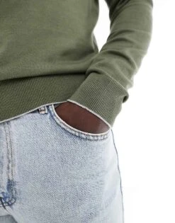 River Island Fine Knit Jumper In Khaki For Men -Layered Clothes 207251743 3