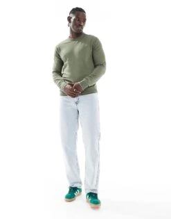 River Island Fine Knit Jumper In Khaki For Men -Layered Clothes 207251743 4