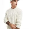 River Island Chunky Cable Knit Jumper In Ecru For Men -Layered Clothes 207251805 1 ecru